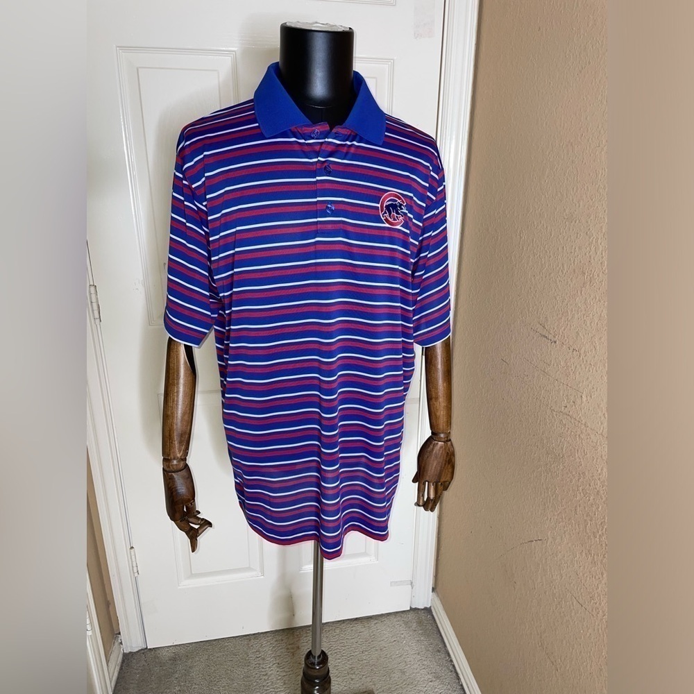 Chicago Cubs Polo Shirt Blue Striped Majestic MLB Men’s Size XL - Picture 5 of 9